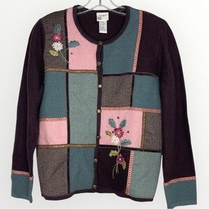 NWT Vintage Koret Patchwork Wool Cardigan S Embroidery Sequin Cotragecore Granny